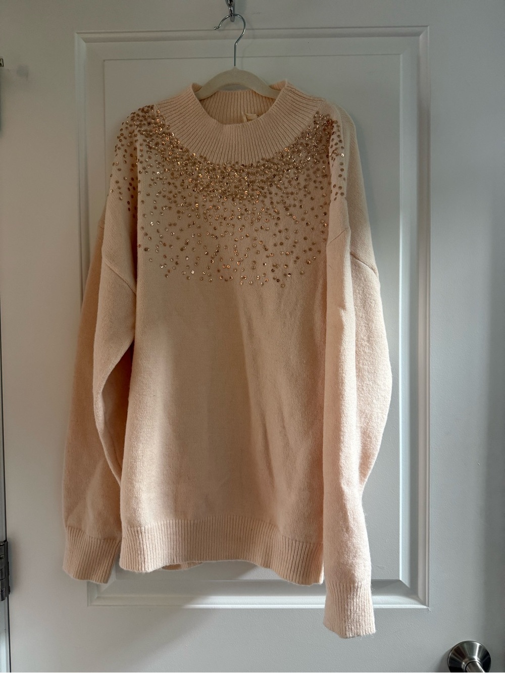1.4.3. Story by Line Up Rose Pink/Peach Beaded Mock Turtleneck Sweater